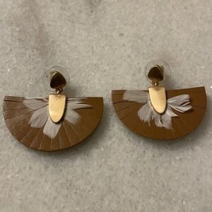 Massini earrings Fringe faux leather feather Brown gold accent stud earrings